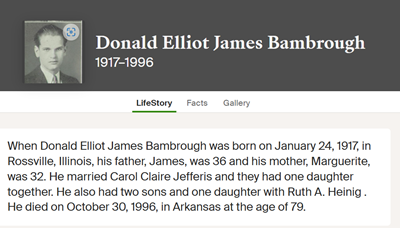 Donald Bambrough life info, Class of 1934