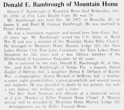 Donald Bambrough obit, Class of 1934