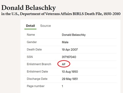 Donald Belaschky military info, Class of 1943