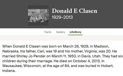 Donald Clasen marriage info, Class of 1947