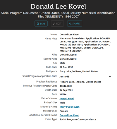 Donald Kovel life into, Class of 1956