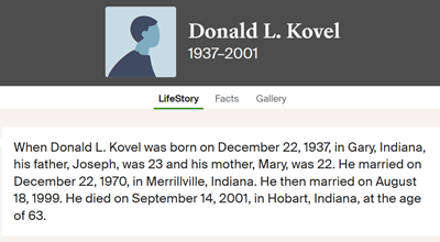 Donald Kovel marriage info, Class of 1956