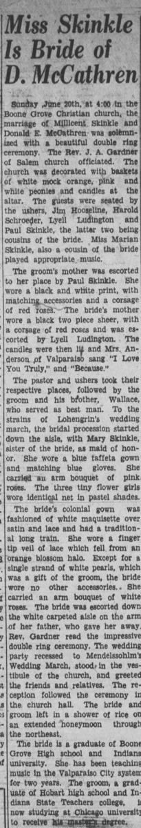 Donald McCathren marriage info, Class of 1942