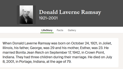 Donald Ramsay marriage info, Class of 1939