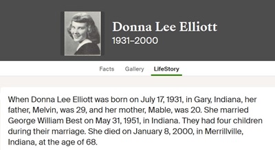 Donna Elliott Best life info, Class of 1950