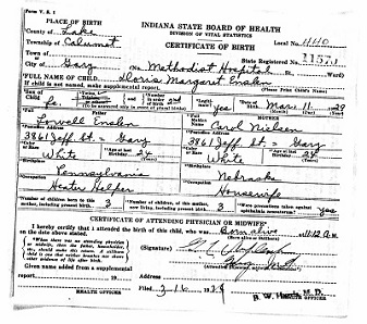 Doris Enslen Blank birth certificate, Class of 1946