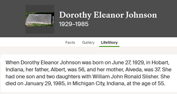 Dorothy Johnson Slisher life into, Class of 1947