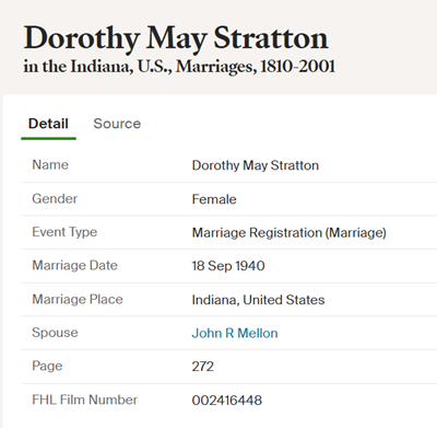 Dorothy Stratton Mellon marriage info, Class of 1938