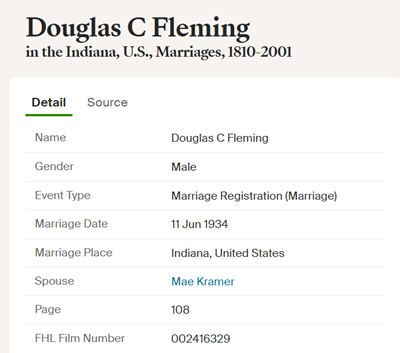 Douglas Fleming marriage info, Class of 1932