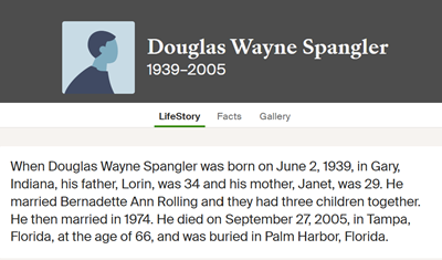 Douglas Spangler life info, Class of 1958