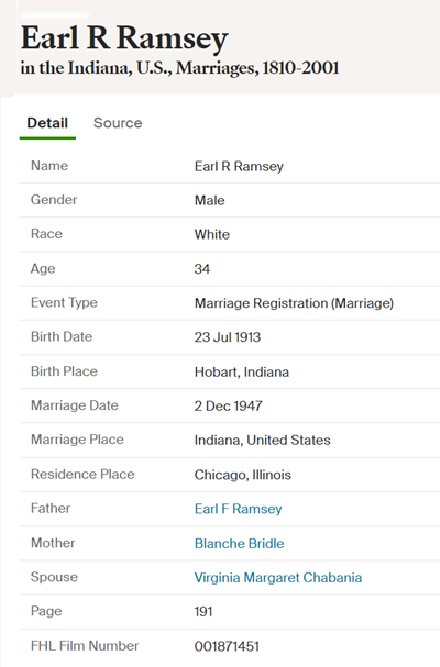 Earl Ramsey marriage info, Class of 1932