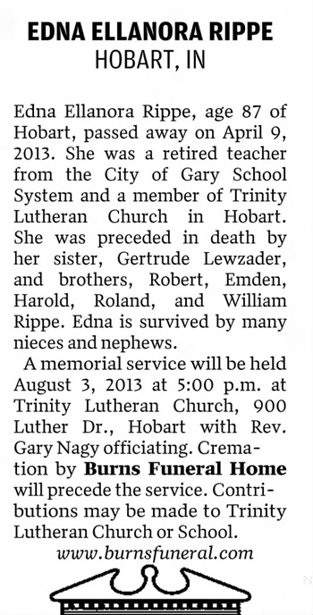 Edna Rippe obit, Class of 1936