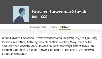 Edward Stozek Ancestry life into, Class of 1939