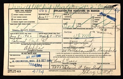 Edward Tracy burial card, Class of 1944