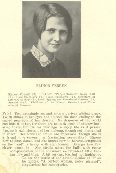 Elinor Ferren Carlson yearbook page, Class of 1928