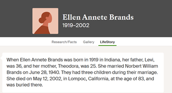 Ellen Cooper Brands life info, Class of 1937