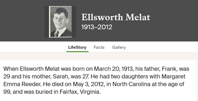 Ellsworth Melat life info, Class of 1932
