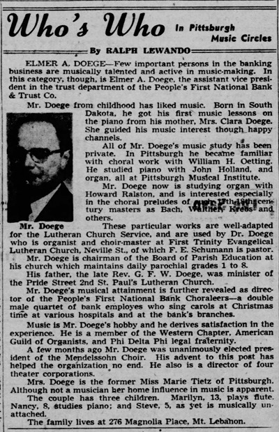 Elmer Doege article, Class of 1947