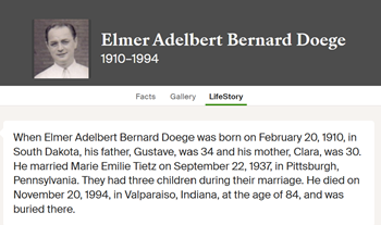 Elmer Doege life info, Class of 1947