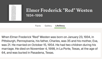 Elmer Westen life info, Class of 1952