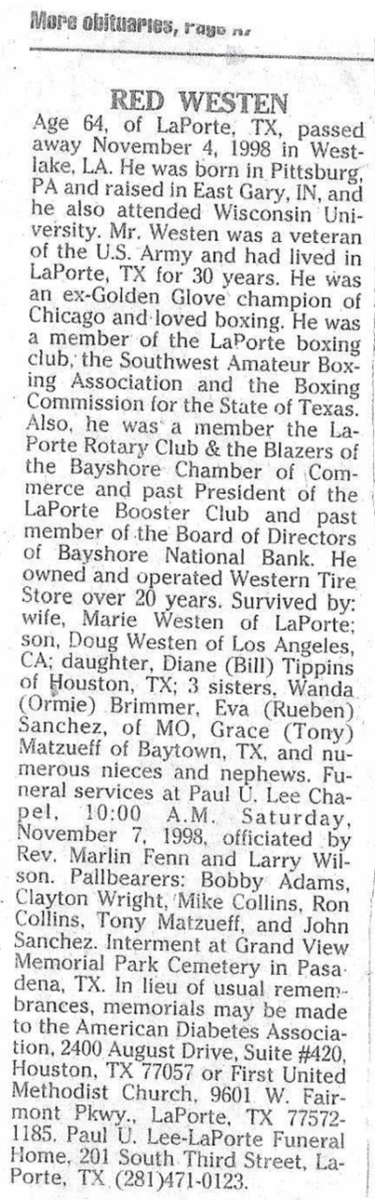 Elmer Westen obit, Class of 1952