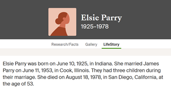 Elsie Matovich Parry life info, Class of 1943