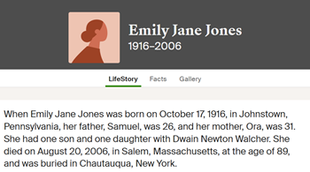 Emily Jones Walcher life info, Class of 1934