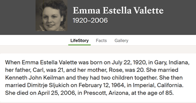 Emma Valette Kellman life info, Class of 1938