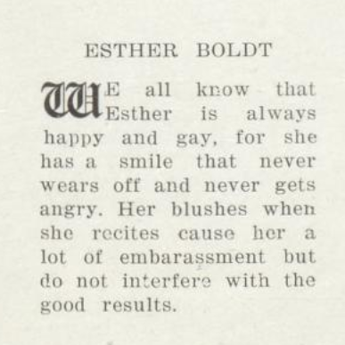 Esther Boldt caption from 1920 HHS Aurora yearbook