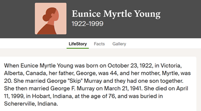 Eunic Young Murray marriage info, Class of 1940