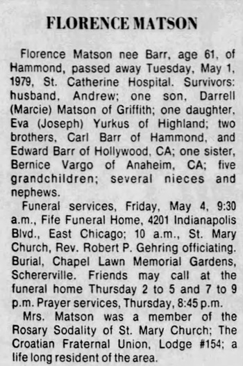 Florence Barr Matson obit, Class of 1935