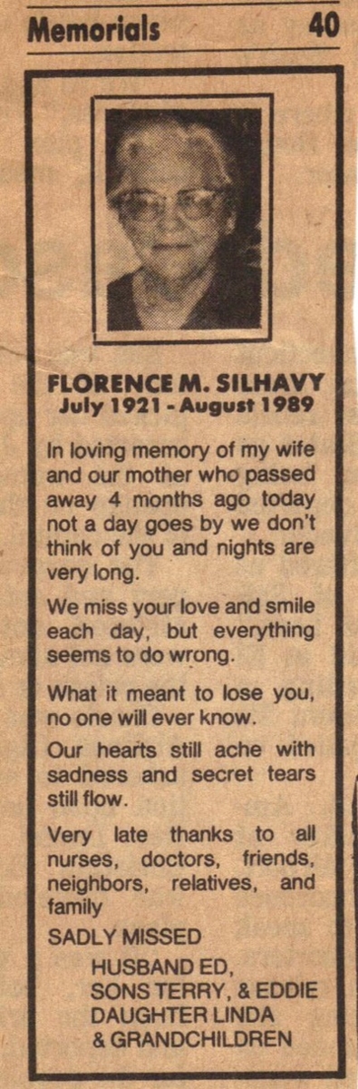 Florence Cook Silhavy obituary, Class of 1939