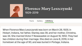 Florence Leszczynski Nowasadski marriage info, Class of 1947