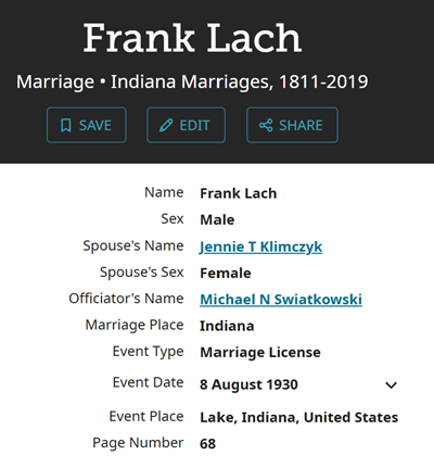 Frank Lach Jr. marriage info, Class of 1950