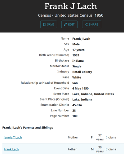 Frank Lach Jr. life info, Class of 1950