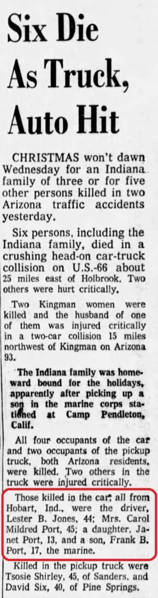 Frank Port obituary article, Class of 1957