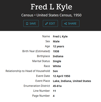 Fred Kyle census info, Class of 1955