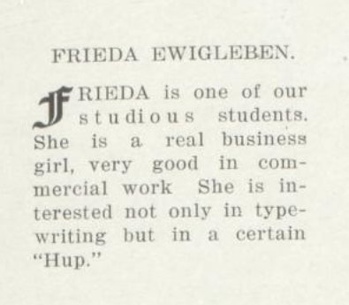 Frieda Ewigleben Carlson caption from 1920 HHS Aurora yearbook
