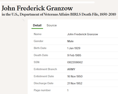 Fritz Granzow obit info, Class of 1947