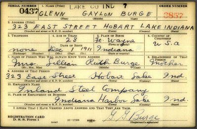 Gaylon Burge draft card, Class of 1929