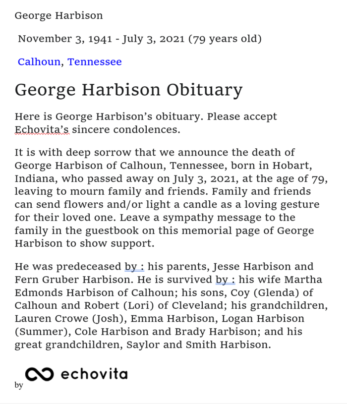 GEorge Harbison obituary