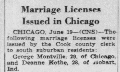 Geroge Montville, marriage info, Class of 1937