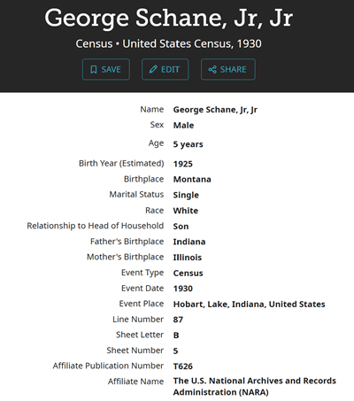 George Schane life info, Class of 1942