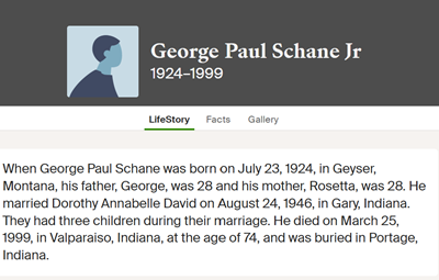 George Schane marriage info, Class of 1942
