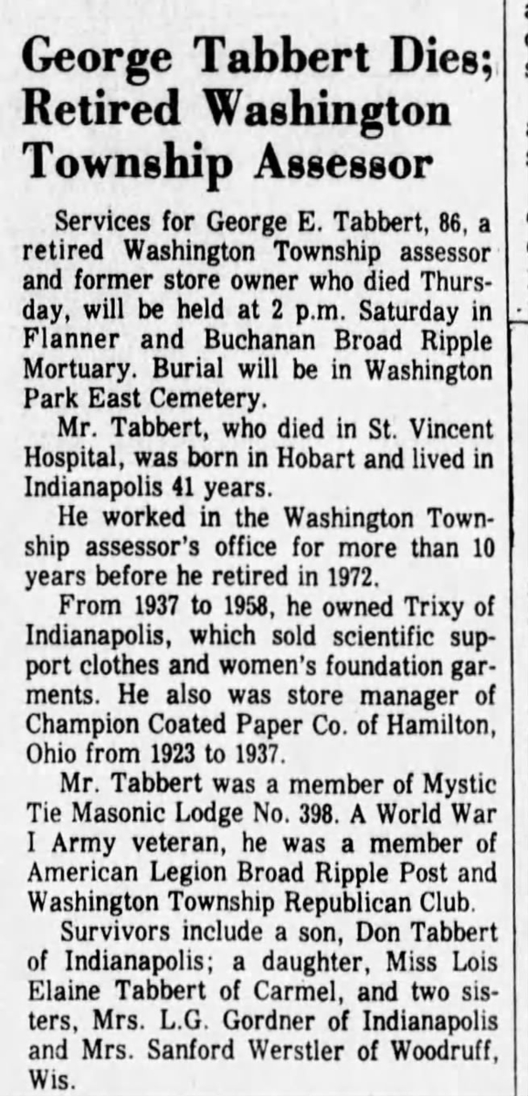 George Tabbert obituary, Class of 1910