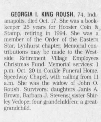 Georgia King Roush obit, Class of 1944