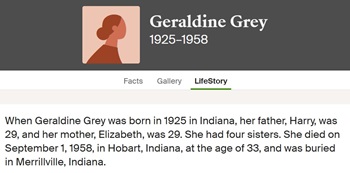 Geraldine Grey life info, Class of 1943