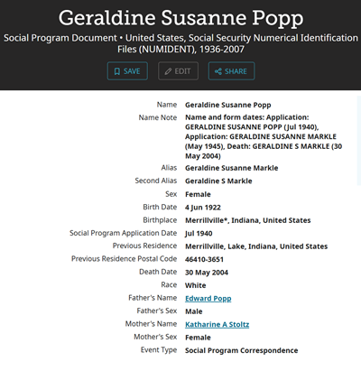 Geraldine Popp Markle, Class of 1940