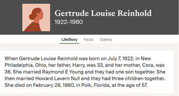 Gertrude Louise Reinhold Young Null life info, Class of 1941