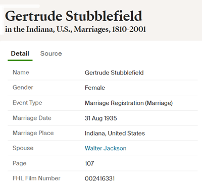 Gertrude Stubblefield Jackson marriage info, Class of 1932